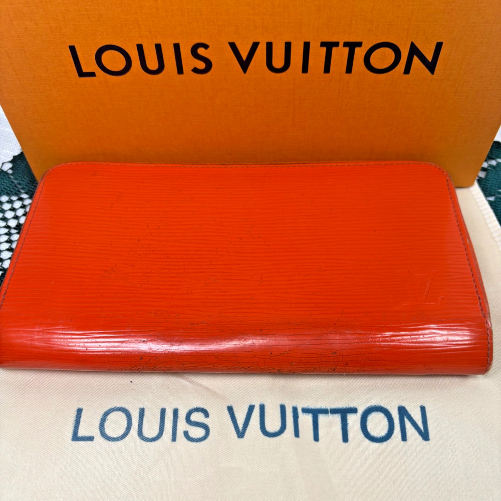 LOUIS VUITTON Epi Leather Zippy Long Wallet Pimon Orange LV Designer Money Pouch